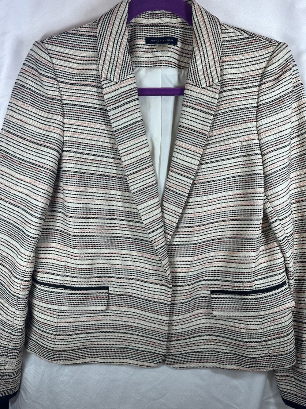 Tommy Hilfiger Women’s Tweed Blazer Jacket Size 10 Pink Black White Career